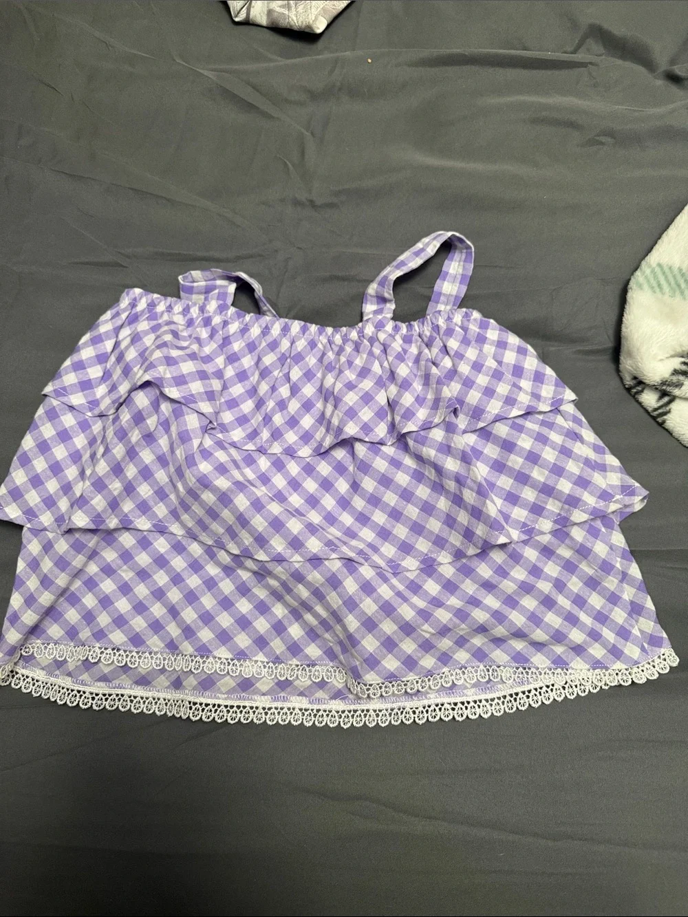 Girls Lavender Gingham Ruffle Tank Top - Brand Unknown